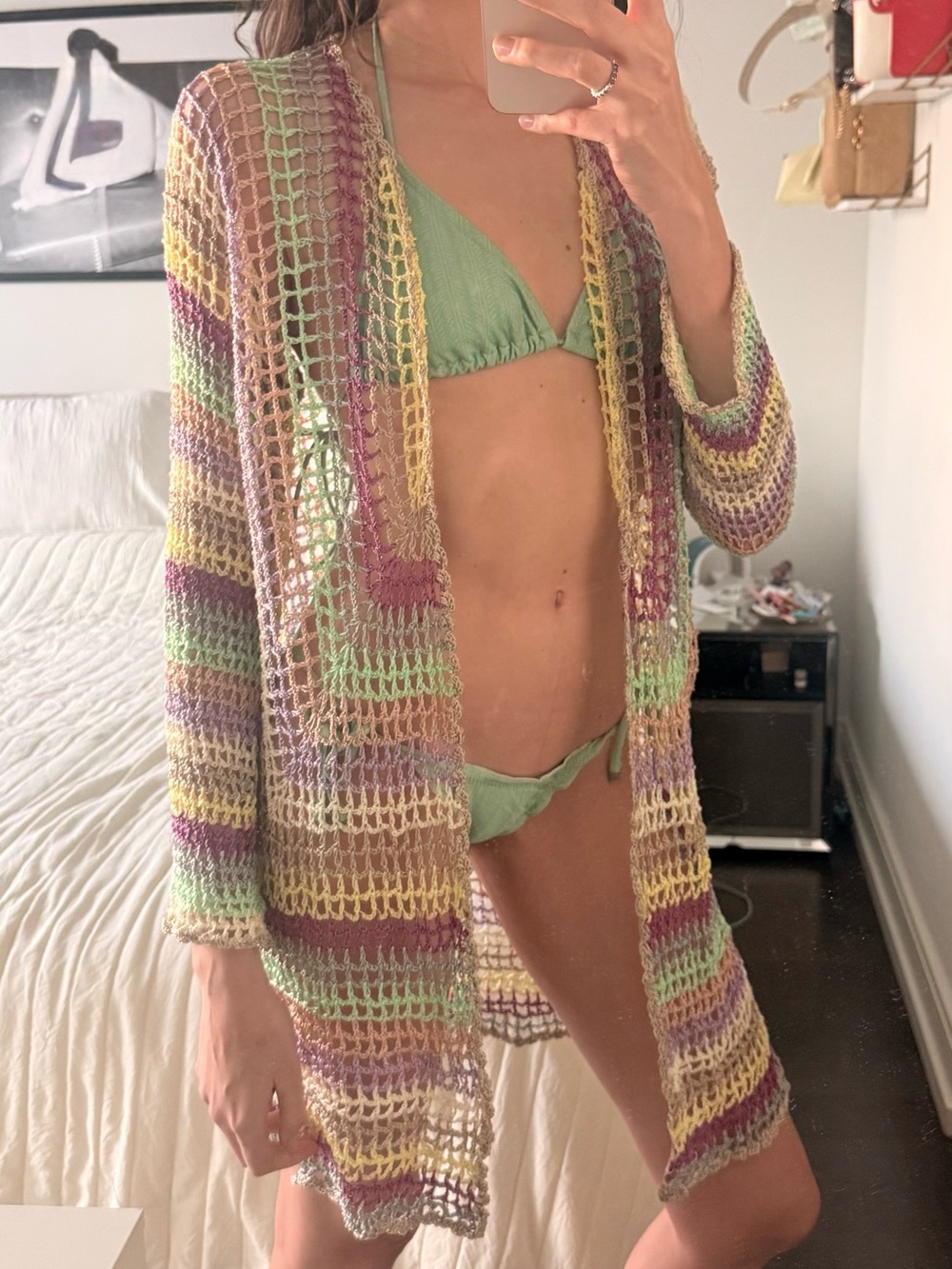 Pastel Crochet Open-Knit Beach Cover-Up